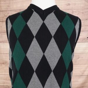 Coofandy Sweater Vest Mens Large Black Green Gray Argyle Pullover V Neck